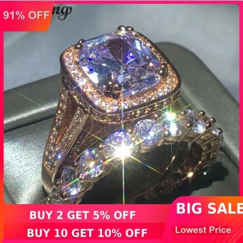 Choucong Lovers ring set cushion cut 8ct Clear 5A zircon Cz Rose Gold Filled 925 silver Engagement Wedding Band Rings For Women