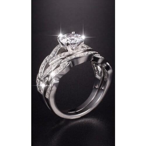 New Personality Mix and Match Fashion Wedding Ring Set For Women 10KT White Gold Plated Simulated Diamond CZ Jewelry Size 5-10