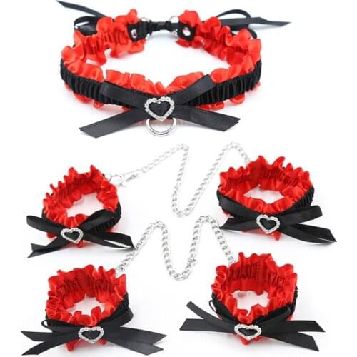 Lace BDSM Collar Sex Handcuffs Ankle Cuffs Restraints Sex Toys for Couple Bdsm Bondage Set Adult Games Sex Toy cosplay