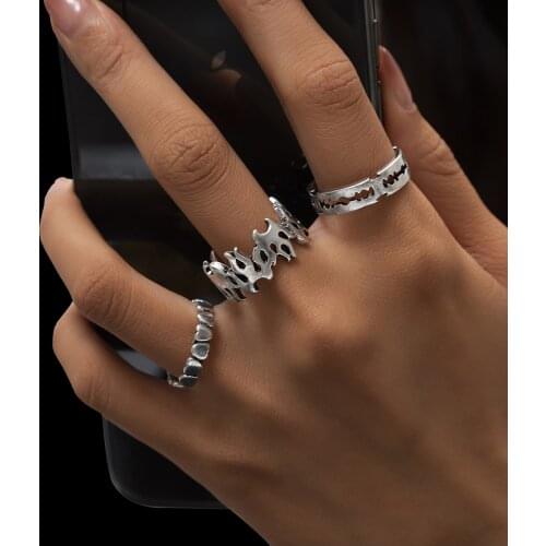 KunJoe 3pcs/set Punk Vintage Rings for Womens Gothic Steampunk Heart Skull Stackable Finger Rings Girl Fashion Jewelry Gifts