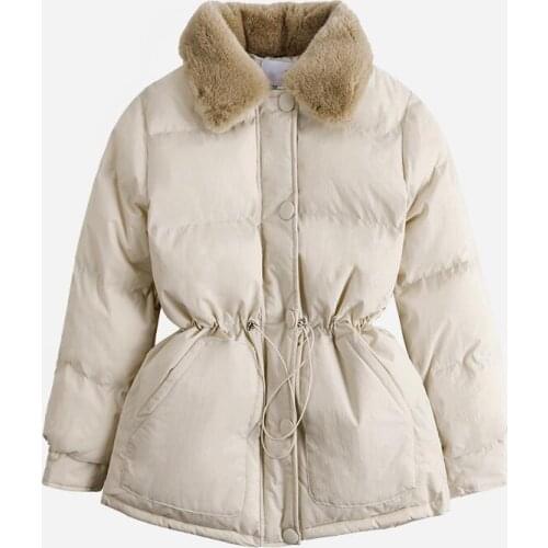 Winter Jacket Women Slim Cotton padded coat Fashion Fur collar Casual Parkas Single breasted Coats Female Thick Warm Overcoat