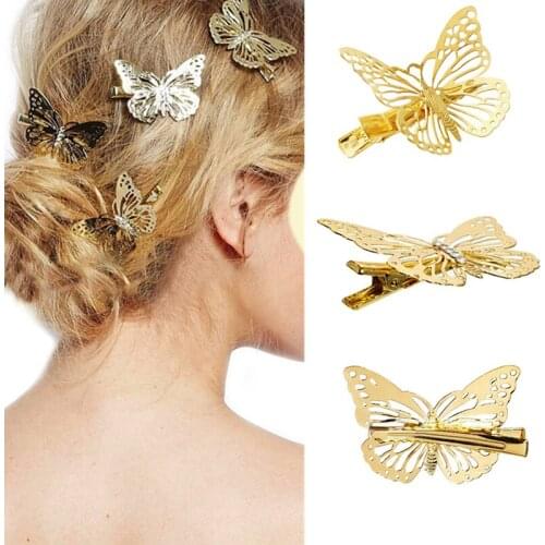 MISANANRYNE 1Pcs Fashion Retro Hair Accessories Hollow Butterfly Hair Clips For Women Vintage Gold Silver Hairpin Side Clip