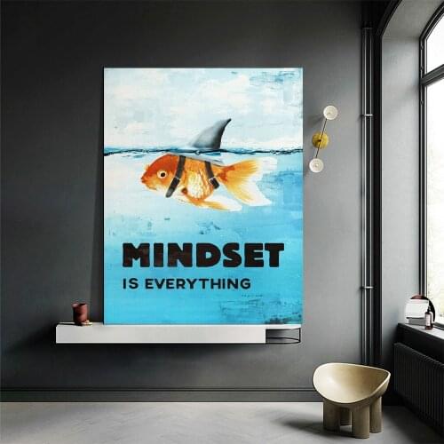 Quote Poster Mindset Everything Motivational Shark Fish Canvas Art Oil Painting Picture Living Room Office Home Decor