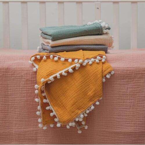 Cotton Muslin Baby Warm Blanket Fringe lace Infant Sleeping Quilt Bed Newborn Baby Diapers Thermal Soft Bath Solid Color Towel
