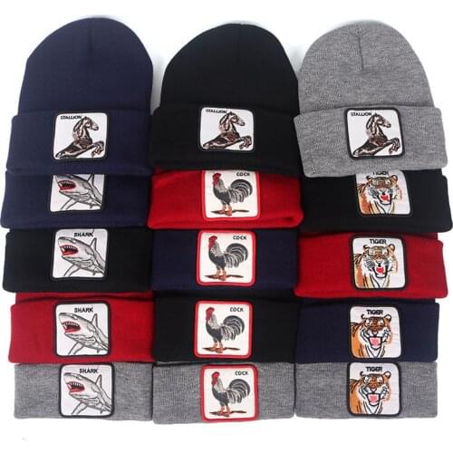 Soft Knitted Cap Female Womens Cotton Beanies For Men Winter 2019 New Animal Stickers Warm Hats Solid Bonnet Autumn Skullies