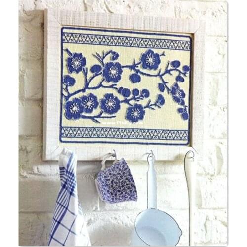 Blue plum cross stitch kit flower simple design 14ct 11ct light yellow canvas embroidery DIY needlework