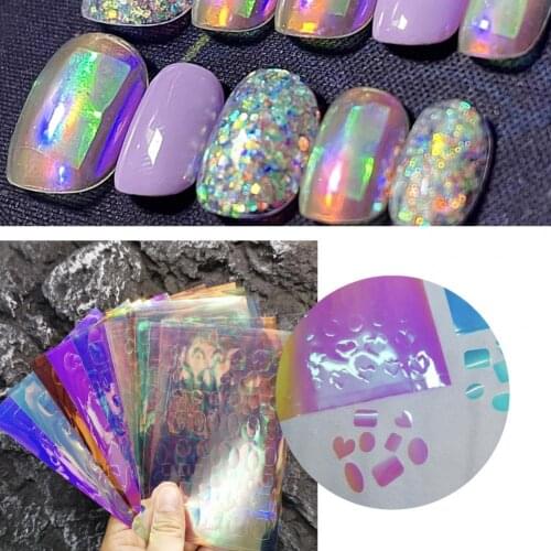11Pcs/Set Aurora Effect Nail Cube Sticker DIY Colorful Foil Film Sparkling Glass Ice Cube Decoration for Manicure Nails Wraps