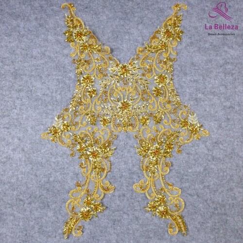 New large Gold applique ,handmade beaded patch,white embroidery applique accessories diy cheongsam patch 63*42 cm by piece