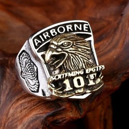 New Retro Air Force Eagle Badge Ring Mens Ring Metal Silver Plated Animal Pattern Ring Accessories Party Jewelry