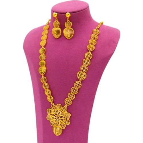 Apingxun New Arrival 24K Gold Color Necklace&Earring Set Dubai/French/Australian Women Bridal Wedding Jewelry Party Luxury Gift