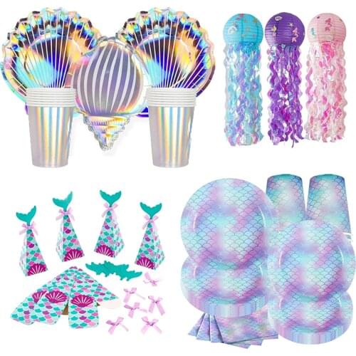 Mermaid Party Colorful Shell Disposable Tableware 1st Birthday Summer Beach Under The Sea Party Little Mermaid Girls Party Decor