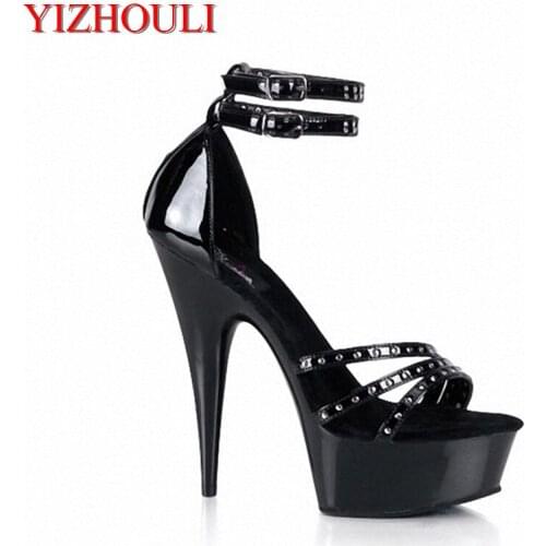 15 cm high heels wholesale Roman princess shoes sexy hollow out transparent patent leather shoes womens sandals in summer
