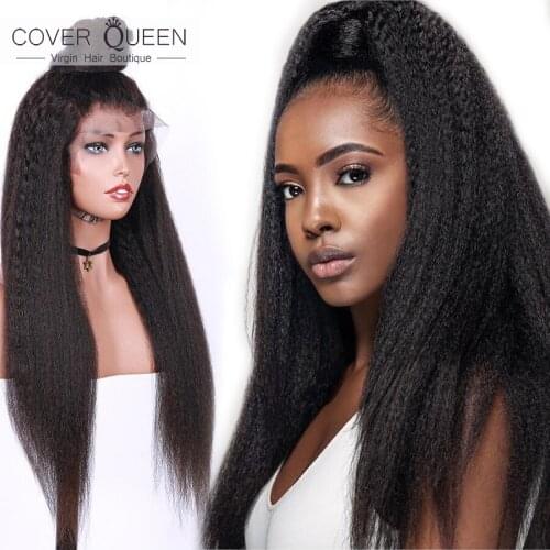 COVER QUEEN Coarse Yaki Lace Front Human Hair Wigs For Black Women Kinky Straight Brazilian Lace Frontal Wig With Baby Hair
