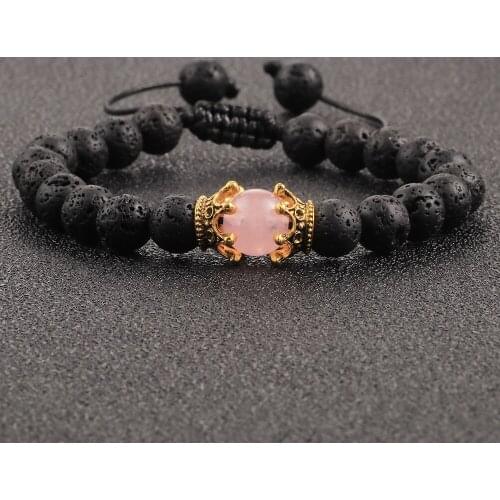 Charm Couple Crown Braided Bracelet Natural Bead Lava Stone Distance Bracelets Bangles Women Men Trendy Jewelry Best Friend Gift