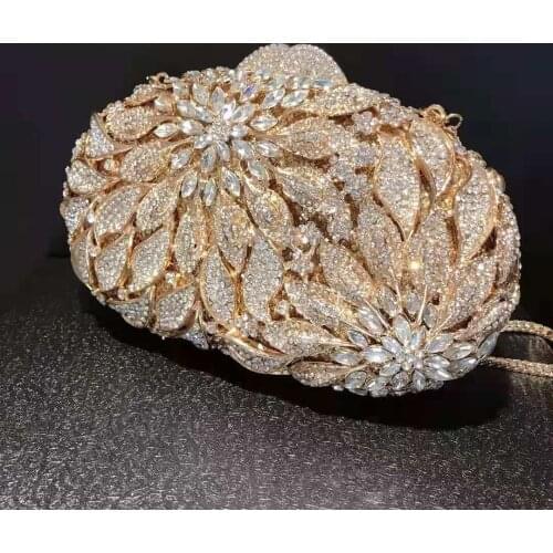 Luxury Gold Color Diamond Clutches Bags Women Clutch Bags Flower Party Purses Wedding Crystal Lady Mini Dinner Banquet Clutch