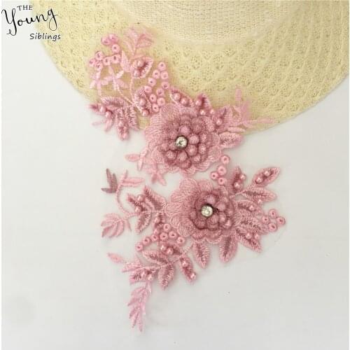Pink Embroidery 3D Lace Applique Venise Lace Collar Neckline for Sewing Supplies Crafts Fabric Flower Applications for Clothes
