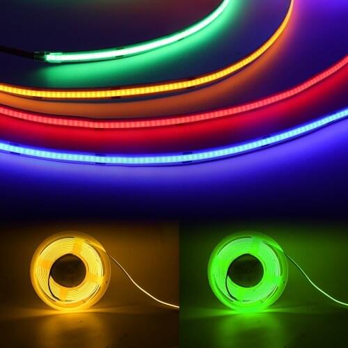 12V 24V COB LED Strip Light High Density 5M 1920LED Flexible LED Tape String 384LEDs/m Dimmable Linear Ribbon 7 Colors