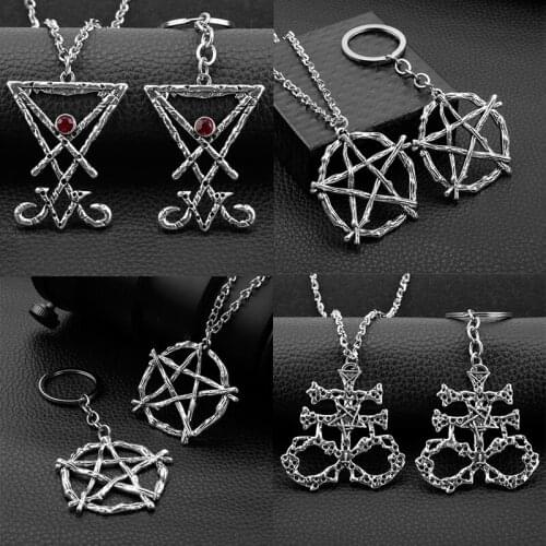 Vintage Metal Lucifer Geometric Baphomet Amulet Goat Satan Wiccan Satanism Pendant Necklaces Mens Chain Accessories For Women