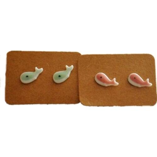 SEA MEW Lovely Dolphins Ceramic Stud Earrings Porcelain Earrings Stainless Steel Needle Earrings For Women Jewelry