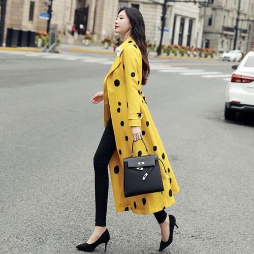 2021 Spring Autumn Women Trench Coat Double Breasted Europe America Fashion Polka Dot Long Windbreaker Office Lady Outwear D162