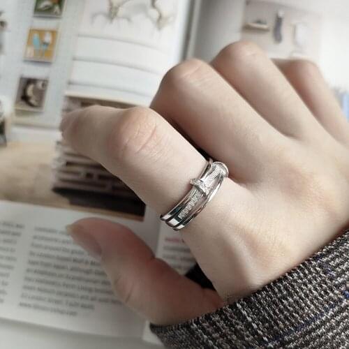 925 Pure Sterling Silver Simple Versatile Diamond Ins Ring White Gold Multi Layers Wedding Band Promise Opening Ring for Women