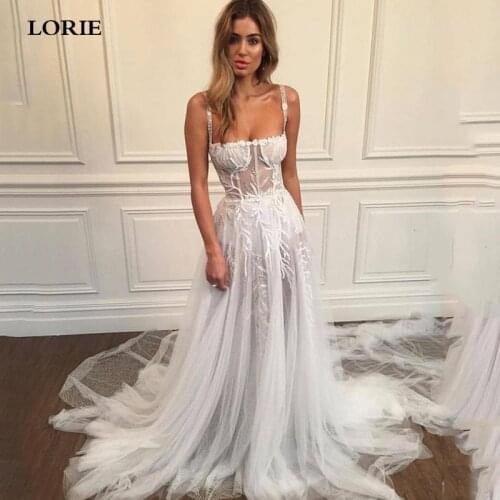 LORIE Sexy Spaghetti Straps A Line Wedding Dress 2020 Vestidos de novia Lace Bridal Gown Elegant Backless Wedding Gowns