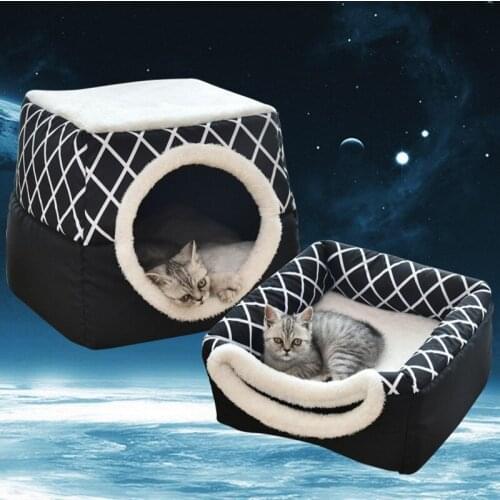 Winter Cats Dogs Soft Nest Kennel For Pet Bed Cave House Sleeping Bag Mat Tent Warm Cozy 2 in 1 Small Dog Pad Sofa Pets Supplies