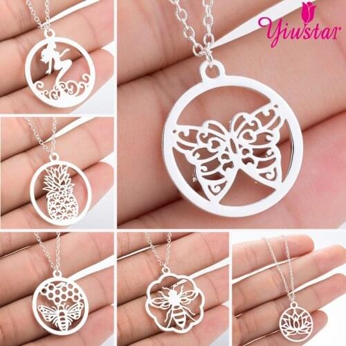 Gold Chain Stainless Steel Butterfly Pendant Necklace Women Statement Collar Bohemian Round Bee Beach Ladies Jewelry Gift 2020