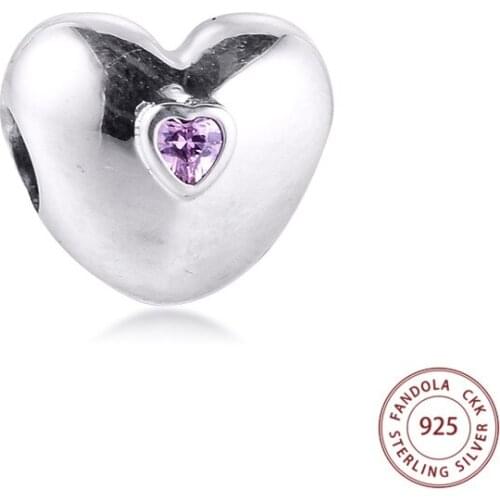 100% Real 925 Sterling Silver Steady Heart, Pink CZ Clip Charm Beads for Jewelry Making Fits European Charms Bracelets