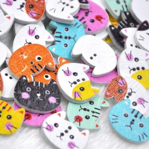 50Pcs Mix Animal 20x16mm Cat 2 Holes Wood Sewing Buttons scrapbooking WB345