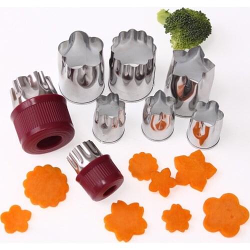 Perfect 8Pcs/Set Stainless Steel Vegetable Fruit Cutter Mold Flower Star Shape DIY Molds Kitchen Shredders Slicer KC1359