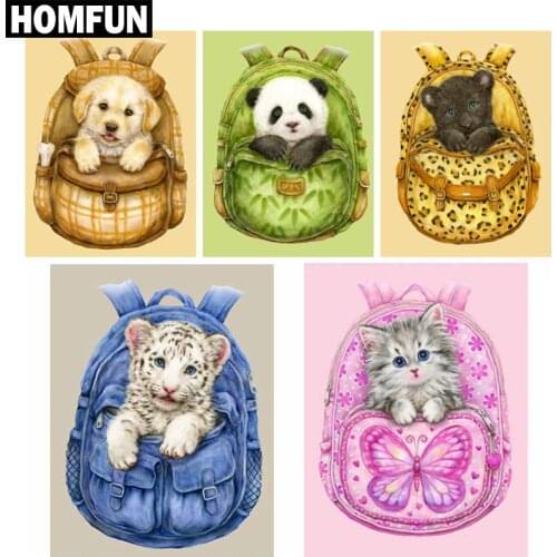 HOMFUN Full Square/Round Drill 5D DIY Diamond Painting "School bag animals" 3D Embroidery Cross Stitch 5D Home Decor A01024