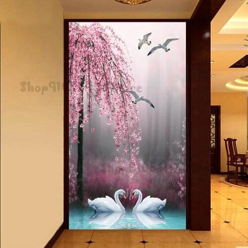Diy square round Diamond Painting,Swan Lake,Tree,Diamond Embroidery,Landscape,5d Diamond Mosaic,Living Room Bedroom Decor GG4301