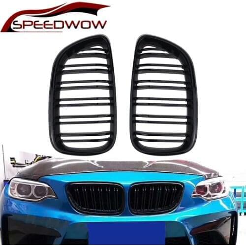 SPEEDWOW 1 Pair Car Front Bumper Grille Racing Grills Dual Slat Kidney Grilles For BMW 2 Series F22 F23 F87 M2 2014-2018 Black