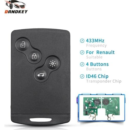 Dandkey ID46 PCF7952 Chip 433MHZ For Renault Megane III Fluence Laguna III Scenic 2009-2015 Remote Key Fob Hands Free Smart Card