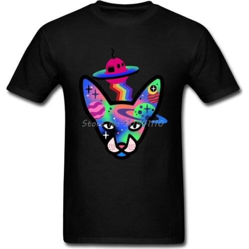UFO CAT Wild Animals T-shirt 2018 Men Family Tops Vibrant Blue Summer Leisure T Shirt Colorful Sphynx Universe Cartoon