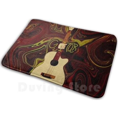 Guitar On Abstract Swirls Pattern Soft Non-Slip Mat Rug Carpet Cushion Guitar Music Pattern Colorful Grunge Brown Red