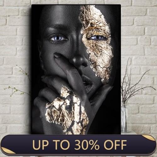 African Art Black and Gold Woman Canvas painting on Canvas Posters and Prints Scandinavian Wall Art Picture for Living Room