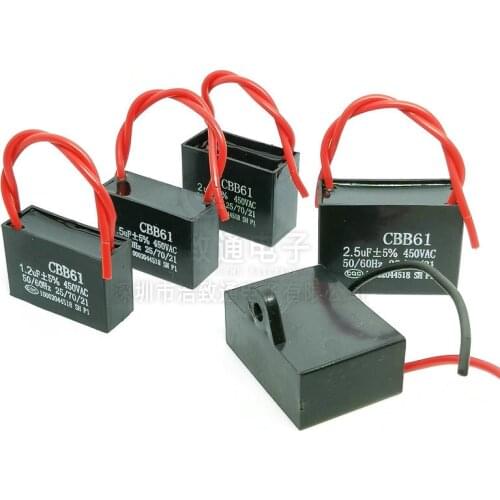 CBB61 Capacitors 1UF 1.2UF 1.5UF 2UF 3UF 4UF 5UF 8UF 10UF 12UF 20UF 450VAC Metallized Capacitor For Motor Start-up Ceiling Fan