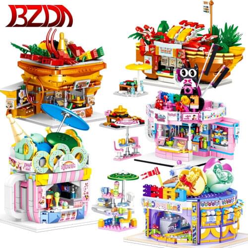 BZDA Friends City Food Store Mini Street View Building Blocks Hot Pot Cafe Shop Toys Bricks For Children Girls Gift Toys