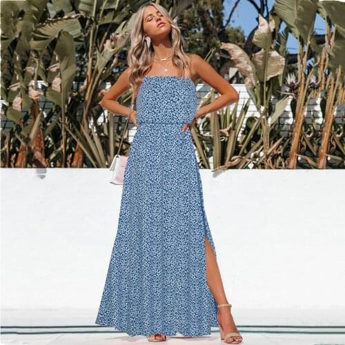 Summer Dress Women Clothing Femme Robes Off Shoulder Floral Print Maxi Dresses Sexy High Split Dress For Women Boho Vestidos Y2k