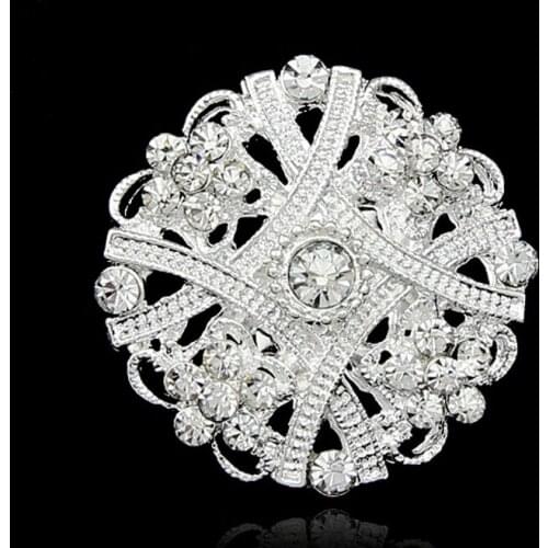 Fashion Charming Round Flower Crystal Rhinestone Silver-color Brooches for Women Brooch Pins Jewelry