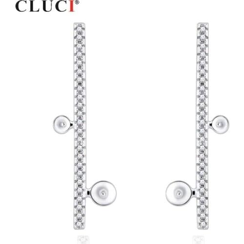 CLUCI Fahion Women 925 Sterling Silver Rectangle Stud Earring for Party Simple Zircon Pearl Earring Mounting Jewelry SE126SB