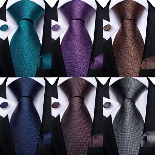 Brown Blue Gray Purple Solid Mens Tie Business Neckties 100% Silk Tie for Men 8cm Wide Cravat Formal Party Necktie Set DiBanGu