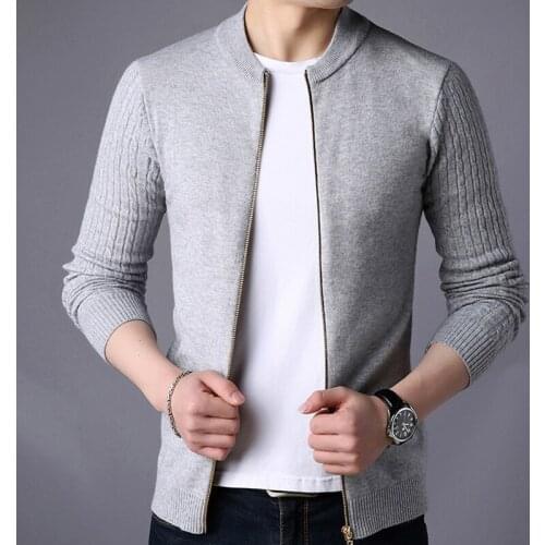 Spring Autumn Sweater Men Jacket Solid Sweater Knit Sweater Warm Sweater Fashion Zip Round Neck Coat Cardigan Men Clothing Coat