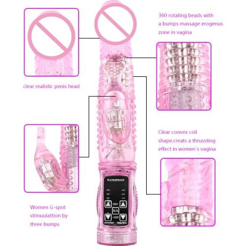 Rabbit Vibrator,Realistic Dildo Penis Vibrator Clitoris Stimulat Massager Transparent Rotating Beads Female Sexy Toys For Women