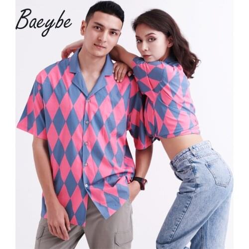 High quality couples matching clothing set casual Hawaiian shirts geometirc graphic Printed turn-down collar button up shirt