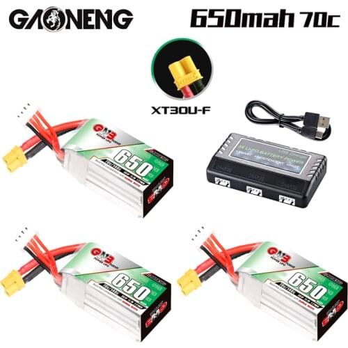 GNB 3S 650mAh 11.1V 70C/140C Lipo Battery Charger Set with XT30U-F Plug for FPV Racing Drone 4 axis UAV RC Quadcopter RC Drone