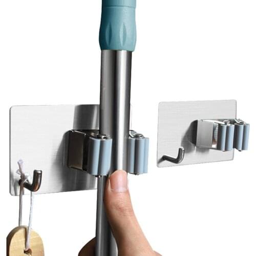 Stainless Steel Mop Clip Balcony Bathroom Kitchen Mop Hook Multifunctional storage Rack Household Storage Tool