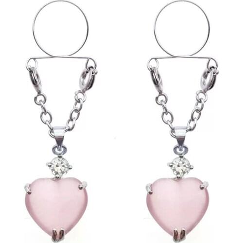 New Hot Trendy Non pierced Clip On Nipple Rings Women Nipple Pink Heart Fake Nipple Rings Dangle Adjustable Sexy Body Jewelry
